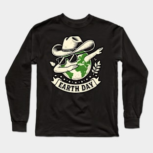 American Cow Boy Style Hat Costume Dabbing Earth Day Long Sleeve T-Shirt